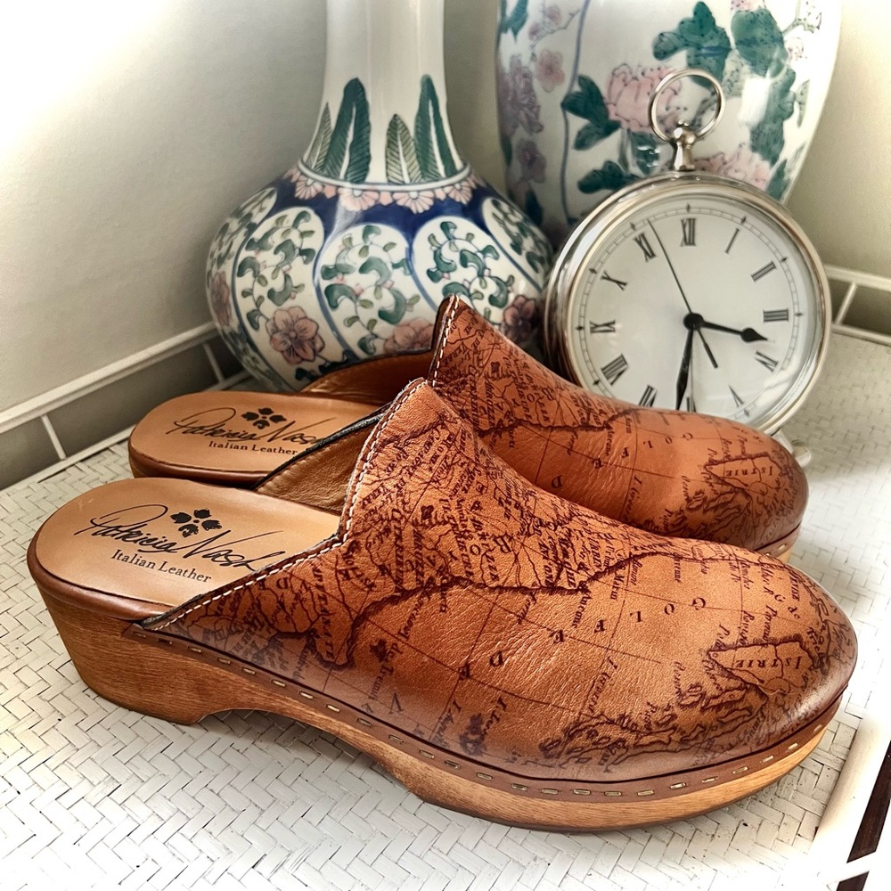 Patricia Nash Carmine Map Printed Leather SlipOn Mule